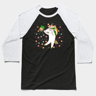 Drunk Unicorn with Beer Funny St Patricks Day Baseball T-Shirt